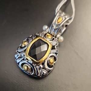 Park Lane Silver and Gold Necklace with Black Gem